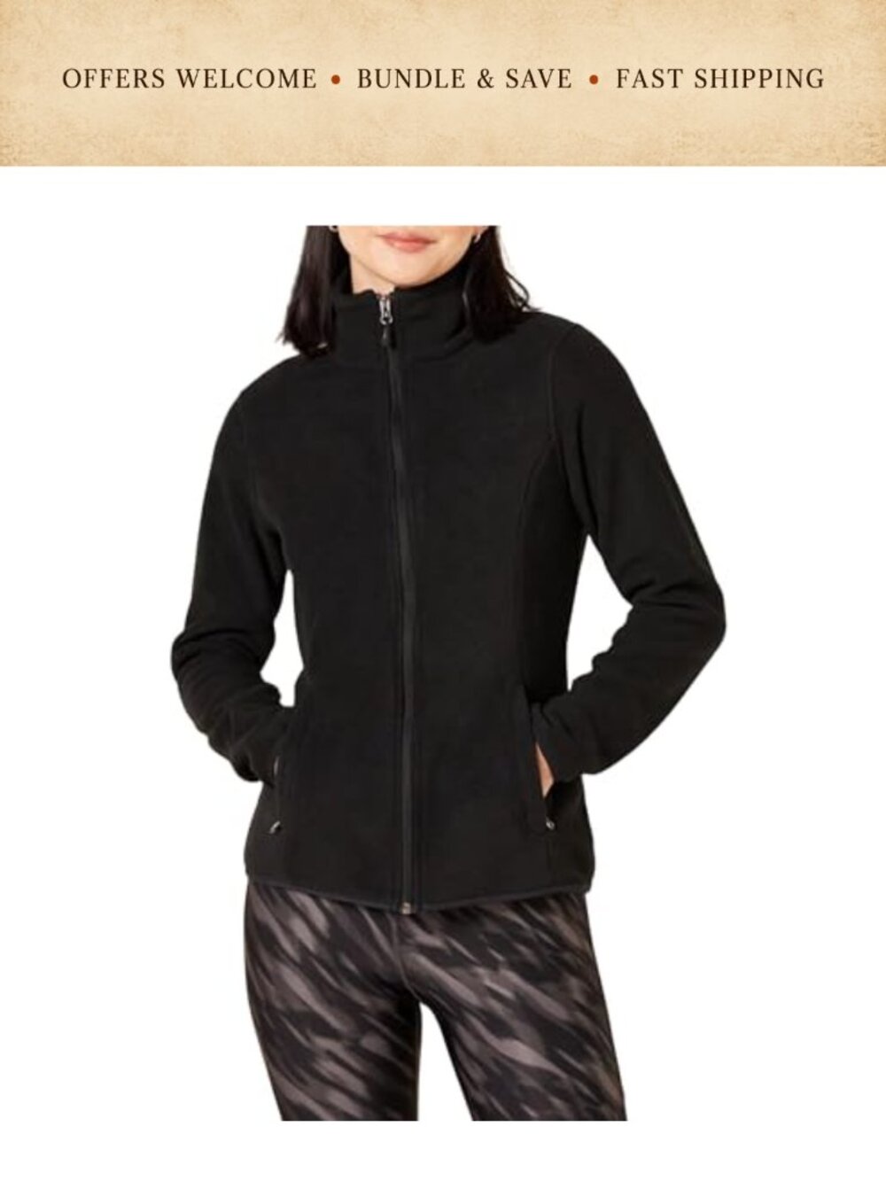 Womens Classic-Fit Full-Zip Polar Soft Fleece Jacket Zip Pockets Stand Collar